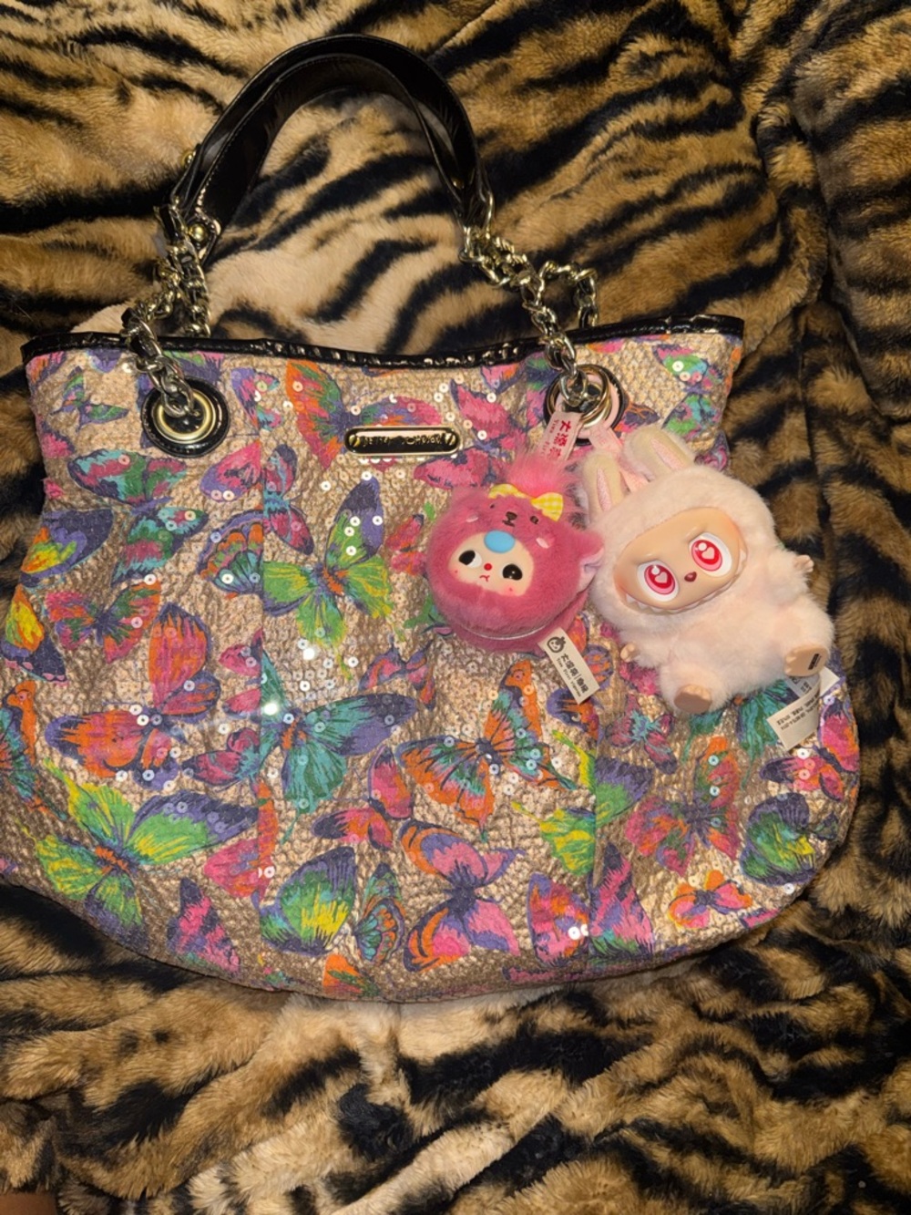 Betsey Johnson Multicolor Butterfly Sequin Tote